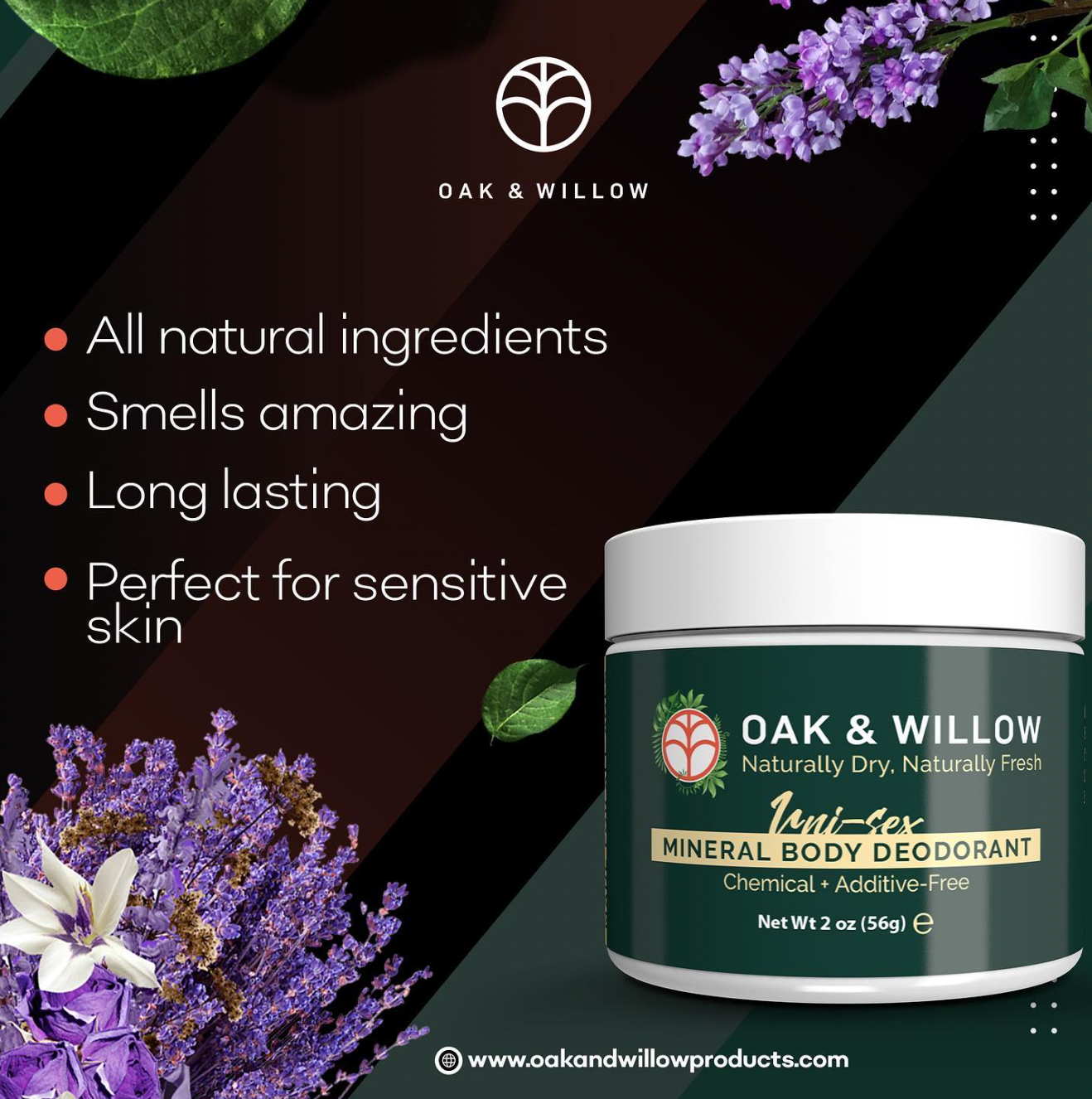 Oak &amp; Willow Mineral Body Deodorant for Men and Women